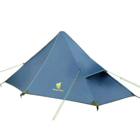 Geertop 1 Person 3 Season 20D Ultralight Backpacking Tent for Camping Hiking Climbing (Trekking Poles NOT Included)(Inner Tent is Green) Iron Blue Inner Tent