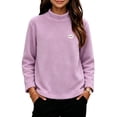 thumbnail image 3 of Big Girls Cute Undershirts Mock Neck Printed Fleece Pullover Drop Shoulder Warm Casual Fall Winter Outfits Purple 7-8Years, 3 of 5