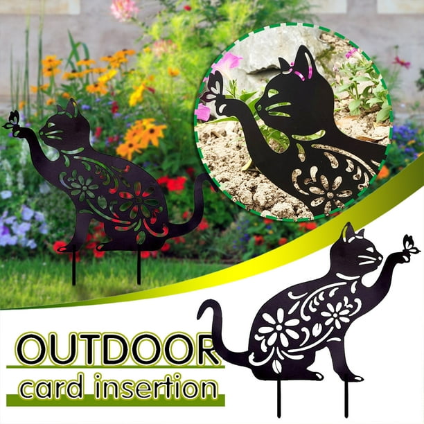 RXIRUCGD Home Decor Outdoor Wrought Iron Cat And Butterfly Style Plug-in  Garden Decoration Ornaments 