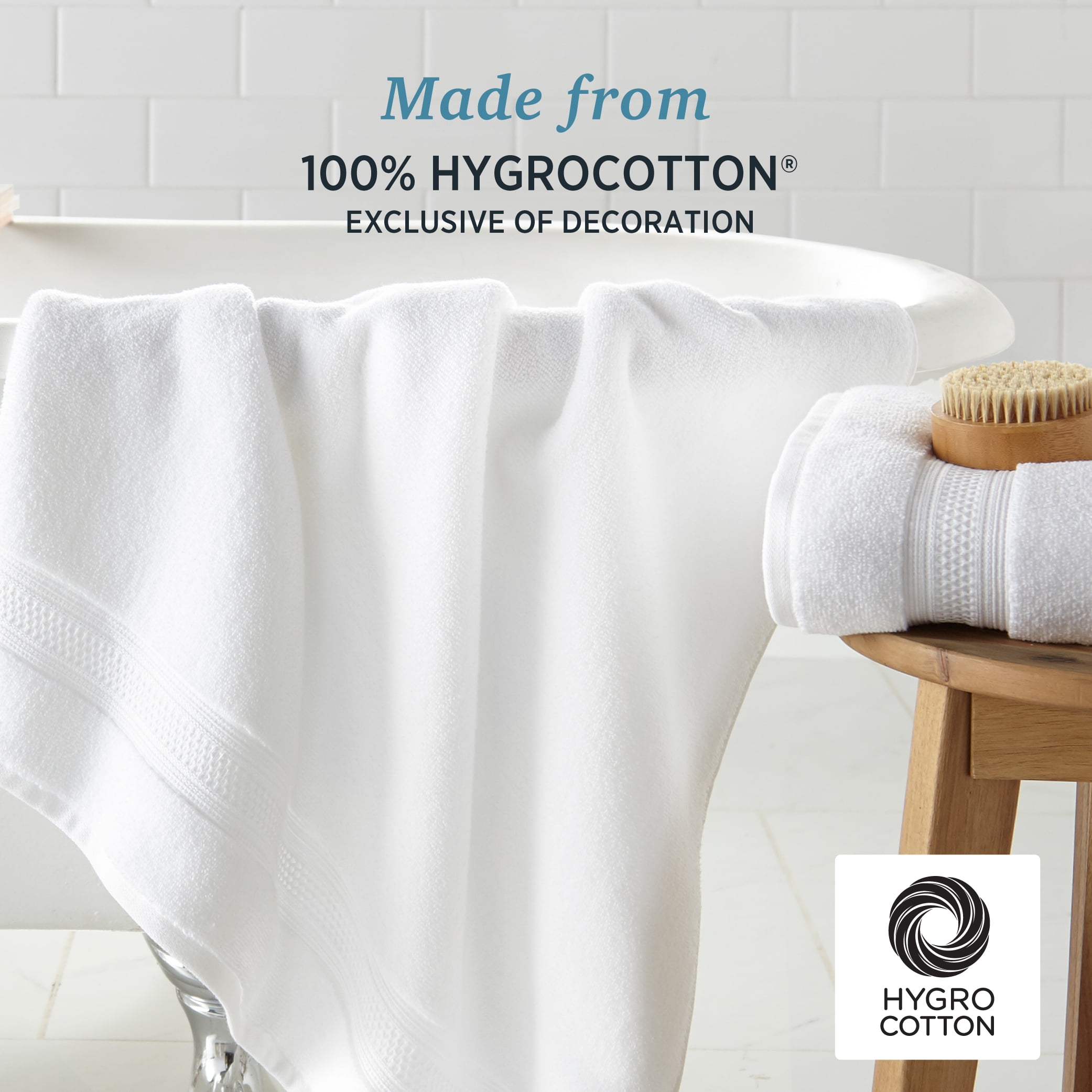 WelHome 100% HYGROCOTTON® 6-Piece Textured Soft Towel Set, White Towels Set, 550 GSM, 2 Large White Bath Towels 30" x 56", 2 Hand Towels, 2 Washcloths, Absorbent & Soft White Bathroom Towels