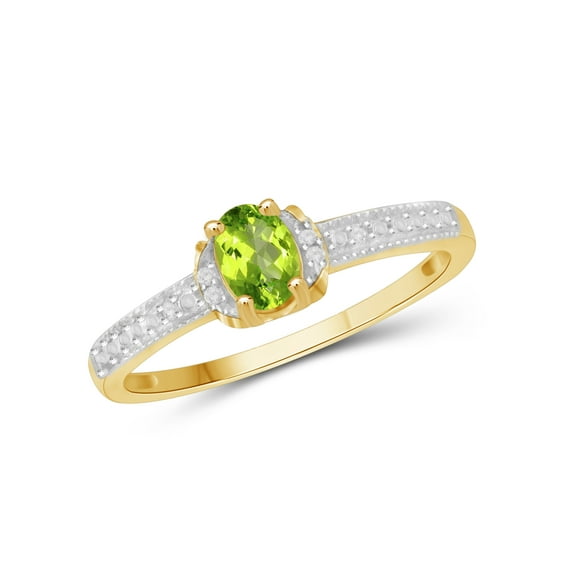 JewelersClub Peridot Ring Birthstone Jewelry – 0.50 Carat Peridot 14K Gold Plated Silver Ring Jewelry with White Diamond Accent – Gemstone Rings with Hypoallergenic 14K Gold Plated Silver Band