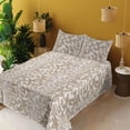 thumbnail image 2 of Ambesonne Vintage Fitted & Flat Sheet with Shams 4 Pcs Set, Leafy Print Nude Tone Motif, Calking, Pale Sepia and White, 2 of 5
