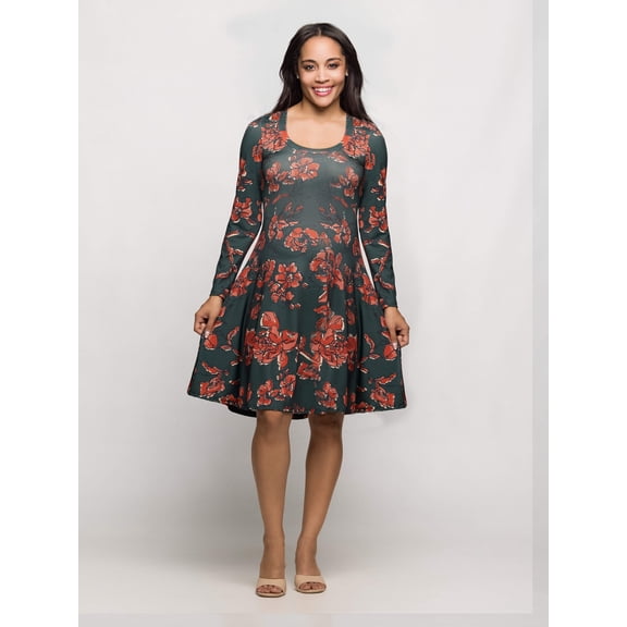 Womens Floral Print Flared Dress