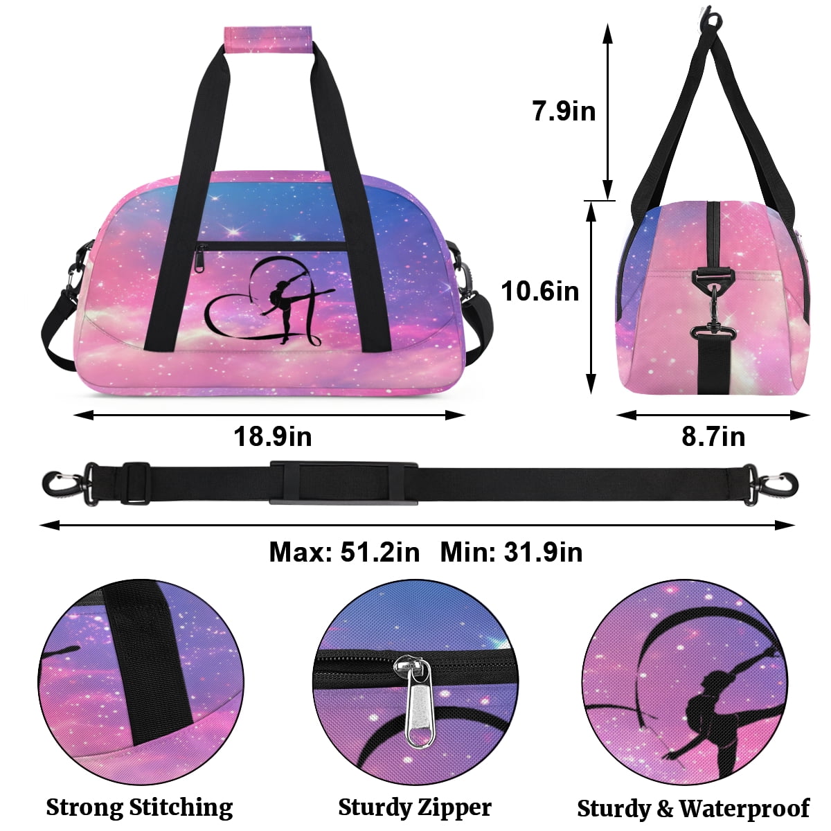 Qzjjjmy Dance Gymnastics Bag for Girls Duffle Bag Dance Travel and Gymnastics Tote Bag for Kids