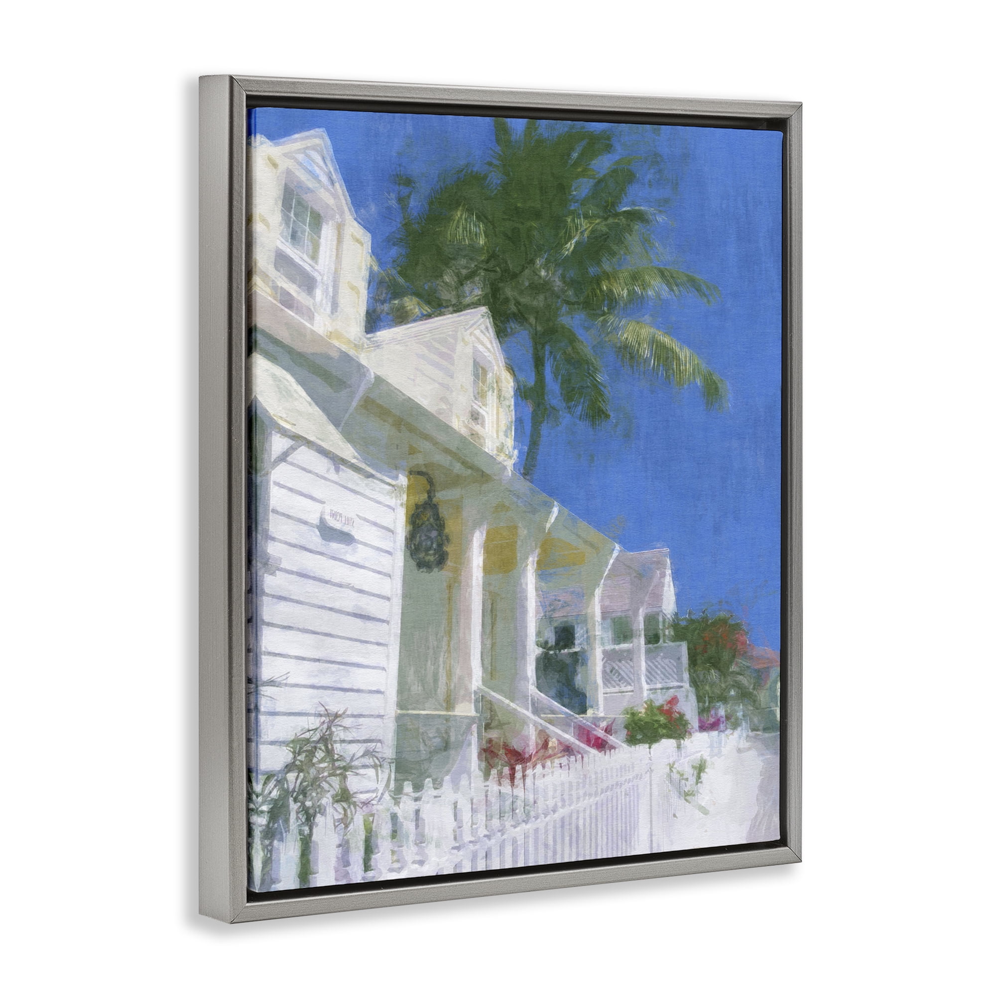 Stupell Industries White Coastal Cottage Coastal Painting Gray Floater Framed Canvas Art Print Wall Art, 25 x 31
