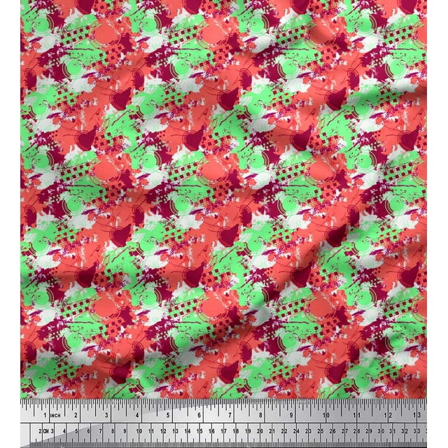 Soimoi polyester Crepe Fabric circle & brush stroke Abstract Fabric Prints By Yard 42 Inch Wide