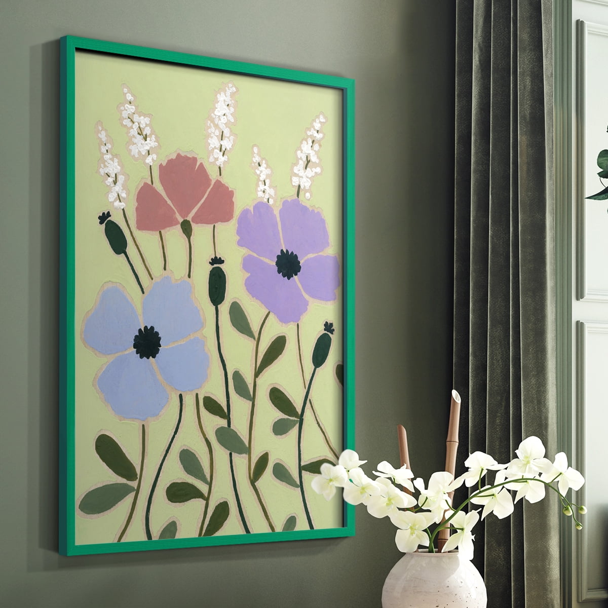 Woodblock Floral III Framed Print - Solid Wood in Single Picture Frame Solid Wood 2 Framed Print