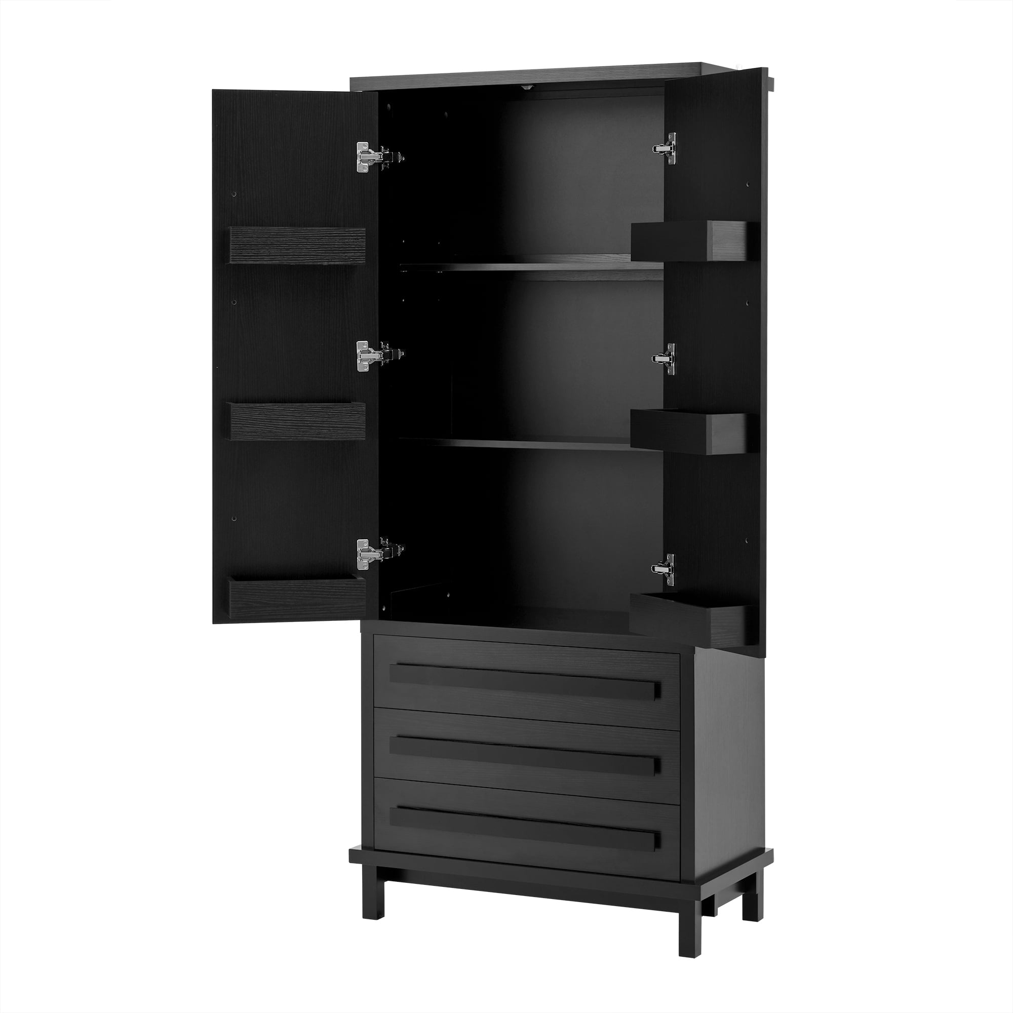 Euroco 70" Kitchen Pantry Cabinet,Large Food Storage Pantry Cabinet with 2 Cabinet Shelves,6 Door Shelves & 3 Drawers,Freestanding Tall Cupboard for Kitchen, Dining Room, Living Room, Bathroom,Black