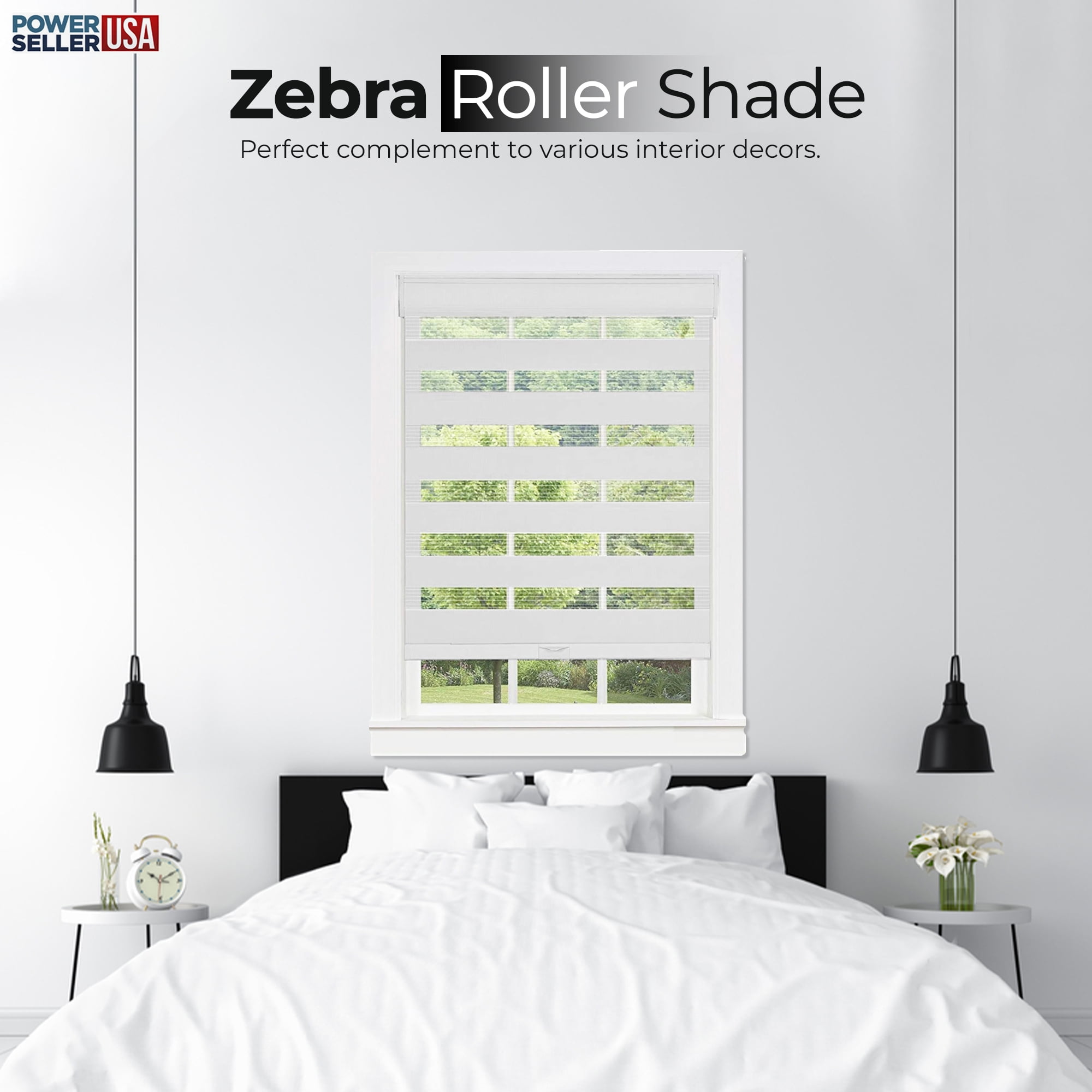 PowerSellerUSA Cordless Zebra Blinds Roller Shade, Celestial Sheer Double Layered Window Shade Privacy Light Control, Day and Night Window Drapes, 36" x 72", Heather Grey