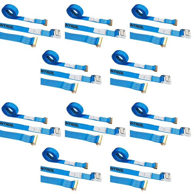 US Cargo Control E-Track Cam Buckle Straps (10-Pack) 2 Inch x 20 Foot Heavy Duty Blue E-Track Straps with 4 Foot Fixed End and Spring E-Fittings, 833 lbs. Working Load Limit, Logistic Tiedowns