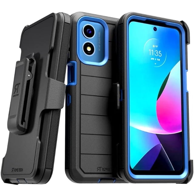Funda para Moto G Play 4G: Clip para Cinturón, Soporte, sin Pantalla, Doble Capa, Negra y Azul