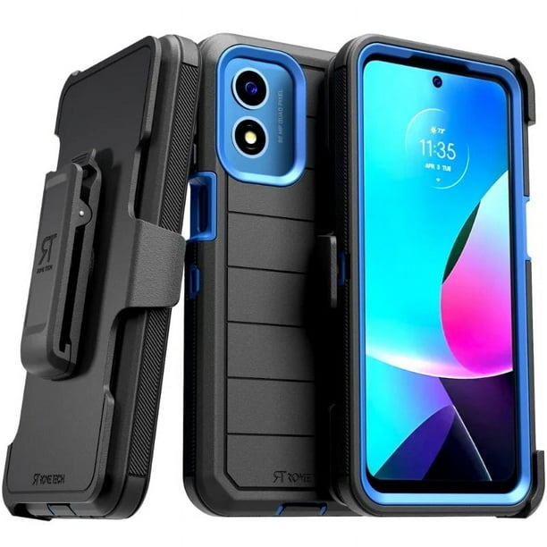 Funda para Moto G Play 4G: Clip para Cinturón, Soporte, sin Pantalla, Doble Capa, Negra y Azul