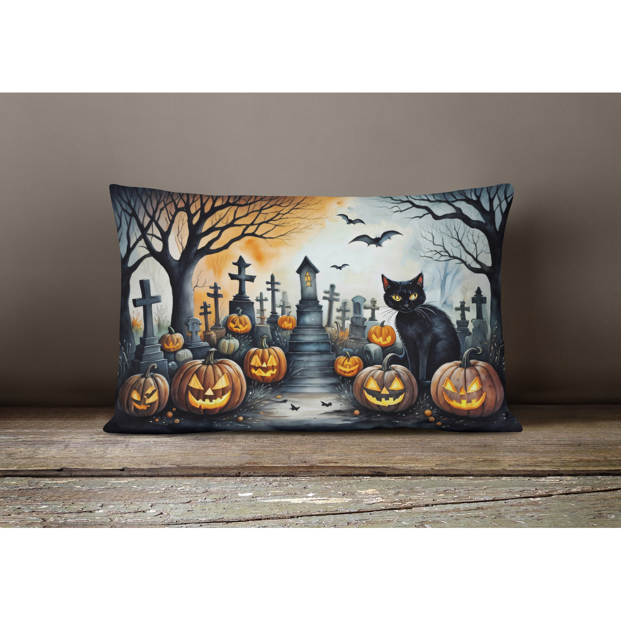 Carolines Treasures DAC2224PW1216 16 x 12 in. Unisex Black Cat Spooky Halloween Fabric Decorative Pillow