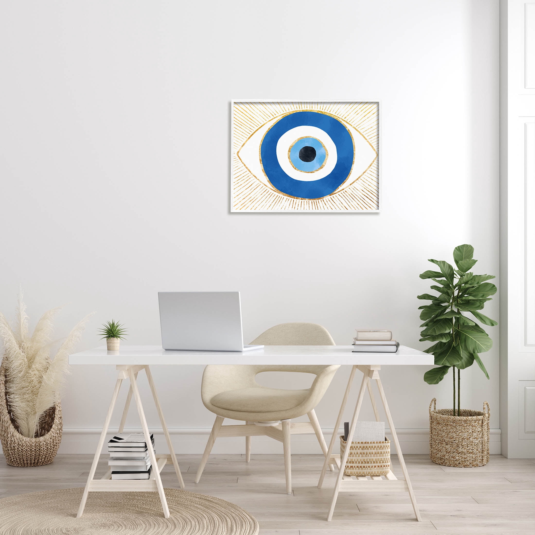 Stupell Industries Evil Eye Shape Striped Mati Symbol Graphic Art White Framed Art Print Wall Art, Design by Ziwei Li