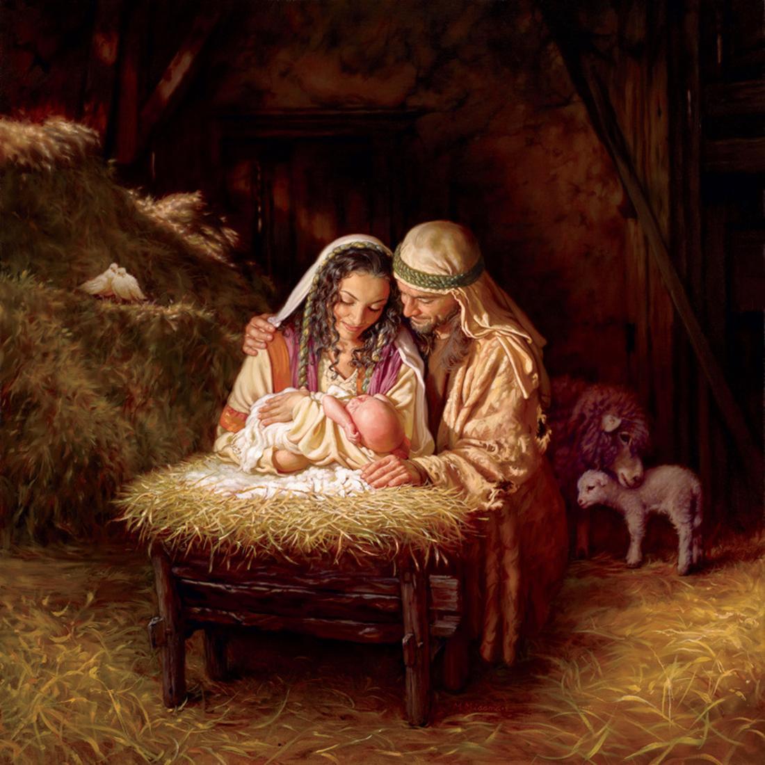 Light of Love Nativity Scene Christian Bible Scene Art Jesus Christ Mary Joseph Print Wall Art 