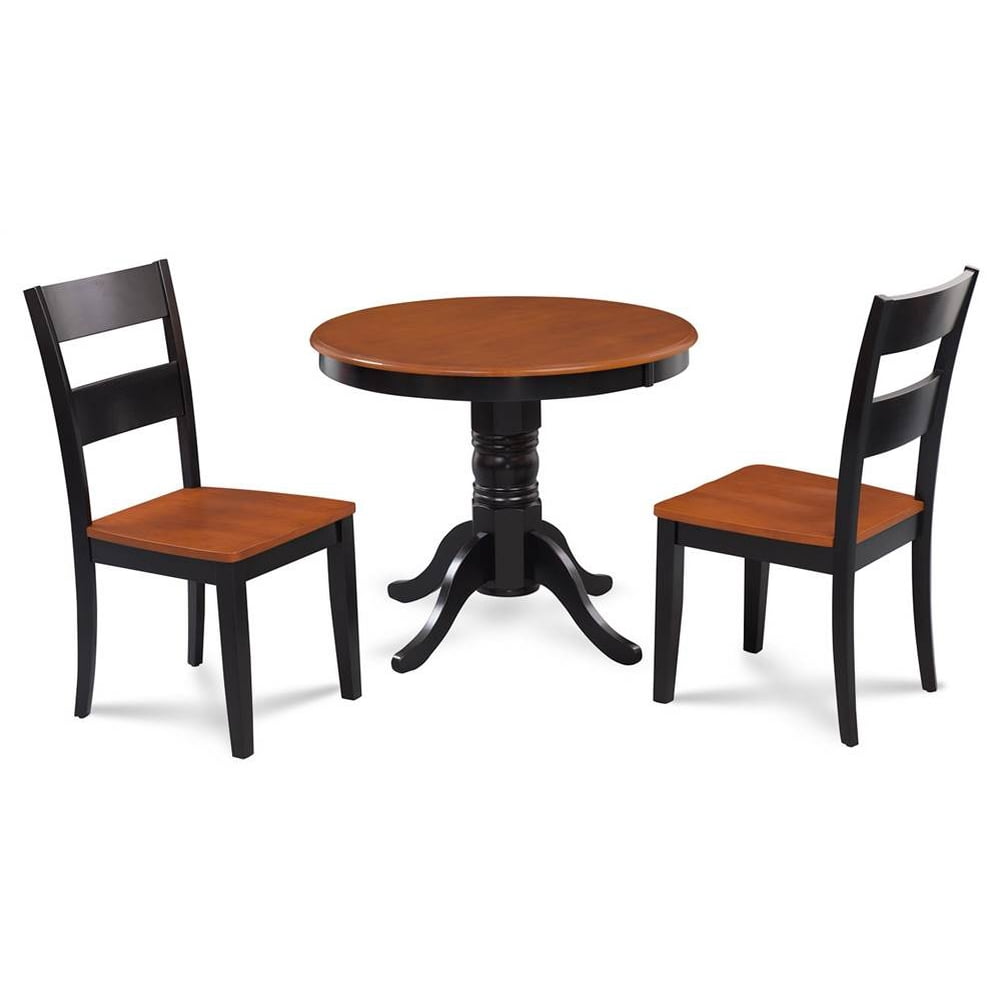 3Pc Small Kitchen Table Set in Cherry and Black Finish