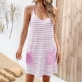 thumbnail image 4 of Causal Sleeveless Jumpsuit for Womens Racerback Striped Mini Romper Dress with Pocket Spaghetti Strap Summer Pajamas Rompers, Purple, XL, 4 of 6