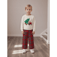thumbnail image 4 of Miaouyo Toddler Baby Boy Christmas Fall Outfits 6 12 18 24 Months 2T 3T 4T Tree Embroidery Round Neck Pullover + Elastic Waist Plaid Pants Clothing Set, 4 of 9