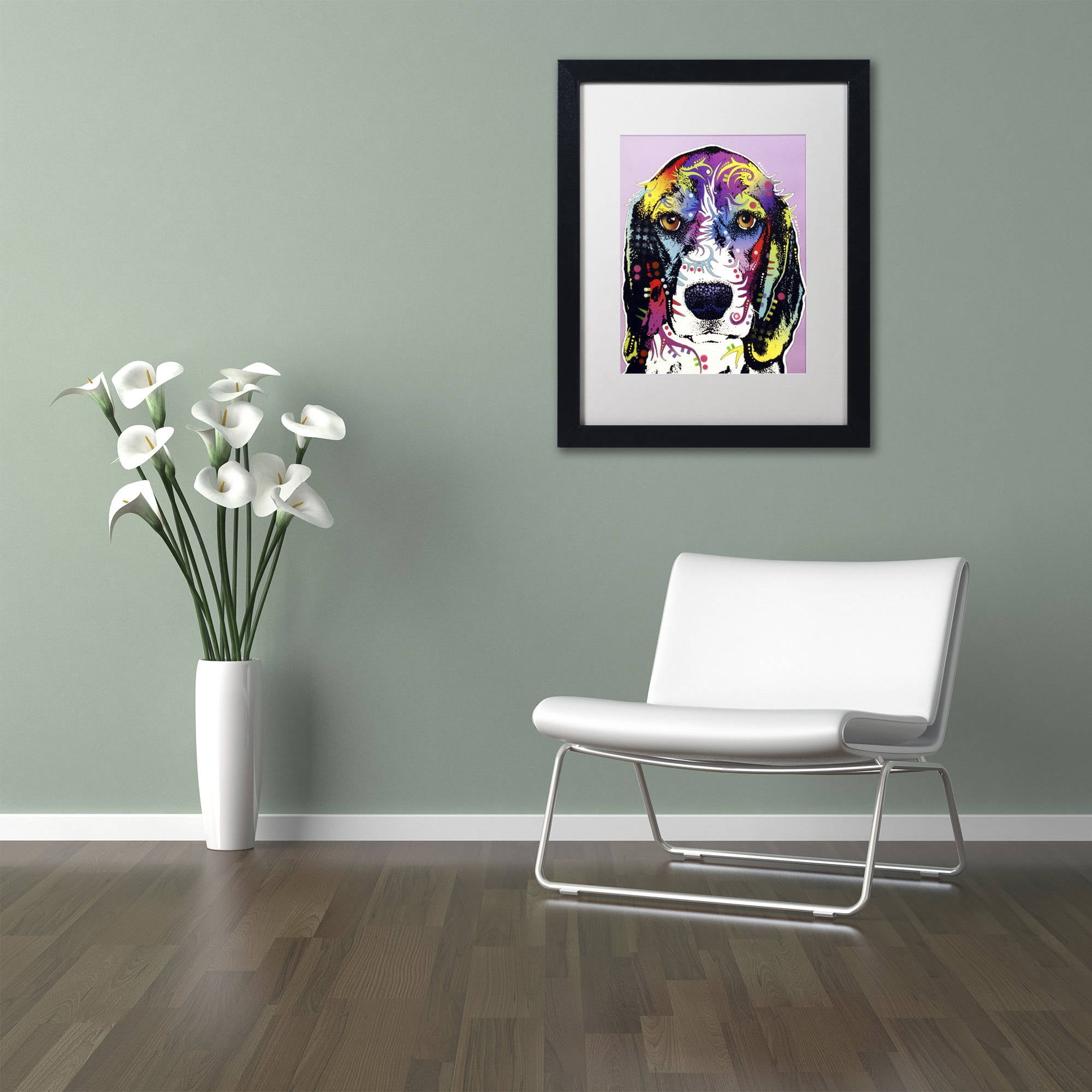 Trademark Fine Art "4 Beagle" Canvas Art by Dean Russo, White Matte, Black Frame