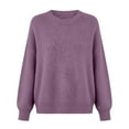 thumbnail image 4 of Wutalume Women's Fashion Casual Loose Pullover Solid Color Round Neck Long Sleeve Knit Sweater, Soft Yarn Top for Relaxed Everyday Wear,Purple S, 4 of 4