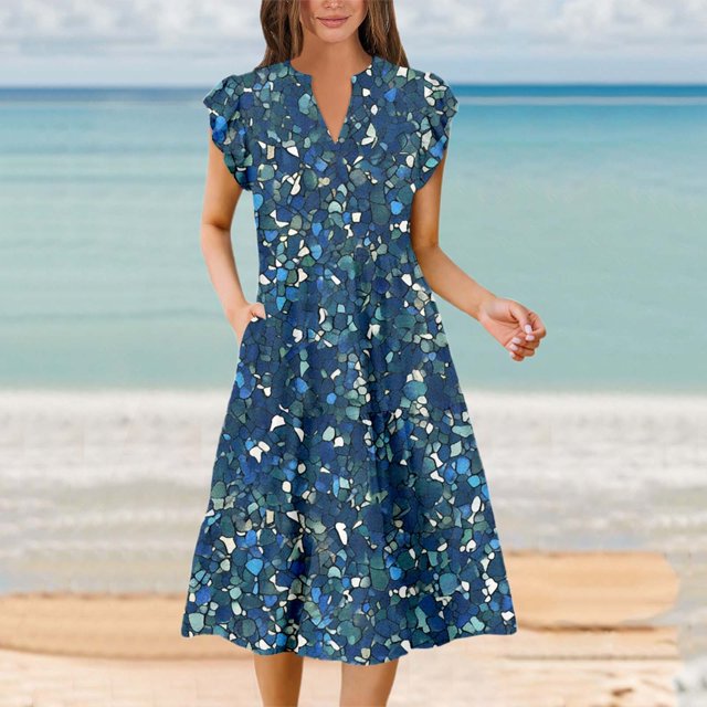 WILLBEST Vestidos Casuales Para Mujer 1 Vestido Casual De Mujer Para Salidas A Casa Y Playa Con Estampado Floral, Corte Holgado, Ideal Para Primavera, Verano Y Otoño, Lavable A Máquina, Moda