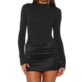thumbnail image 1 of Women's Patchwork Bodycon Sleeve Ruched Bodycon Work Mini Dress, 1 of 8