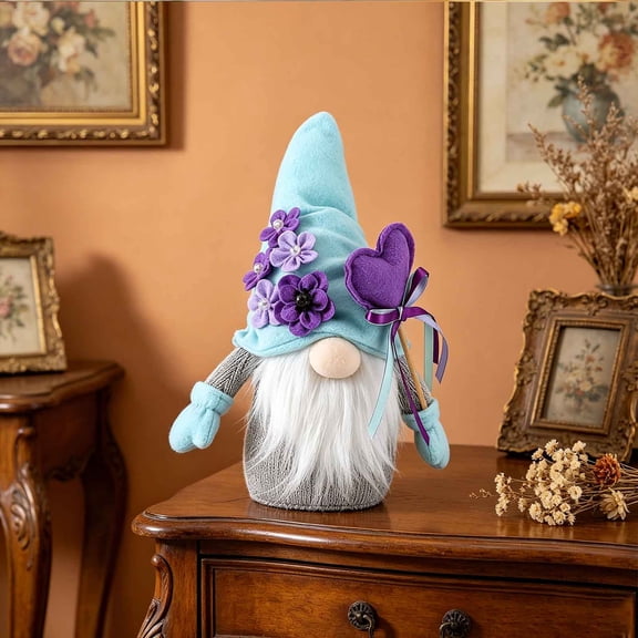Japceit 11.8 In Gnome Figurine, Blue Flower Decorative Statue, Year Round Home Party Ornament, Gift For Mom Women