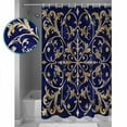 thumbnail image 4 of Baroque Floral Shower Curtain, 36" x 72", Abstract Floral Retro Rustic Navy Blue Waterproof Bathroom Curtain Washable Shower Curtain Set with 12 Hooks, 4 of 6
