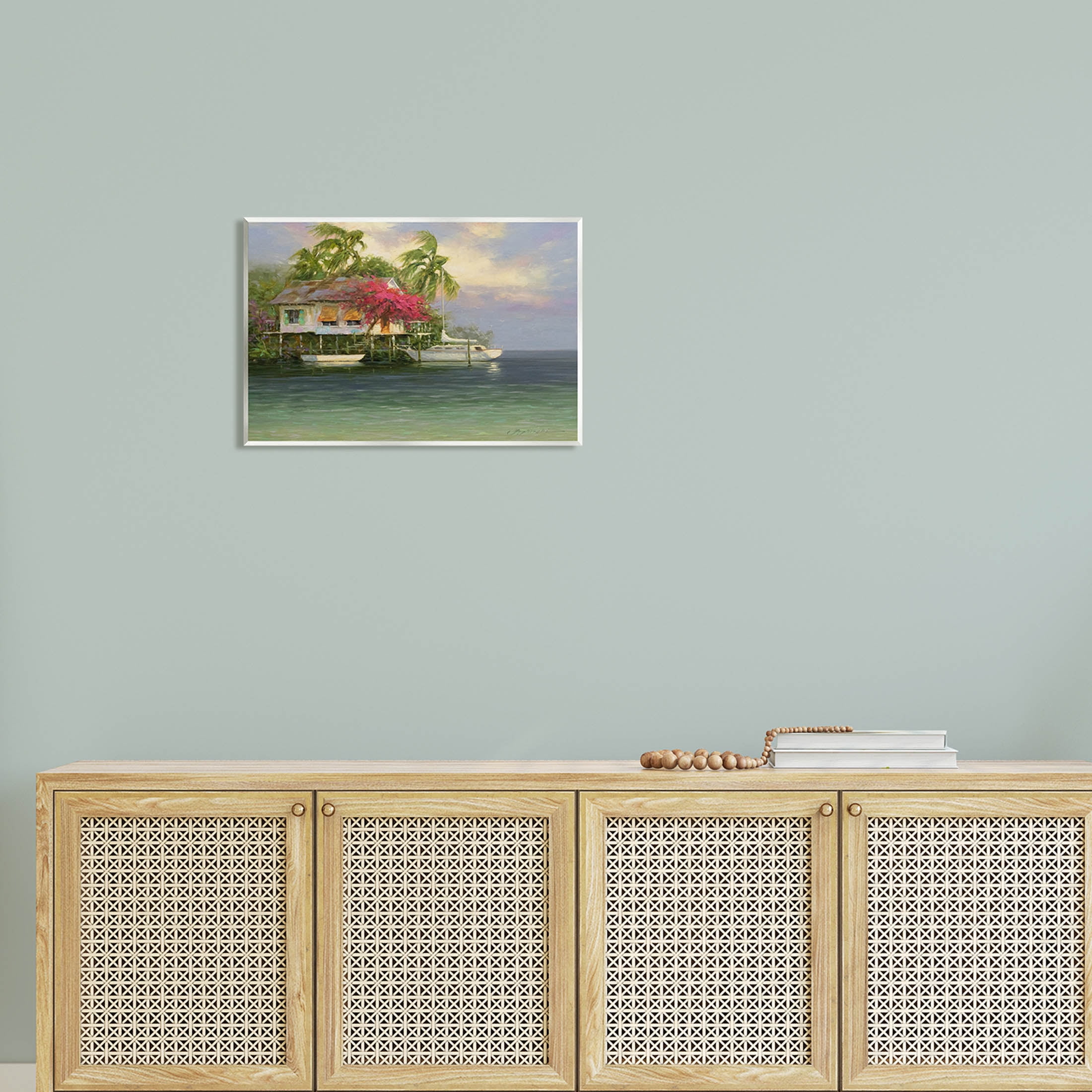 Summer Coastal Vacation Cottage Landscape Painting Unframed Art Print Wall Art