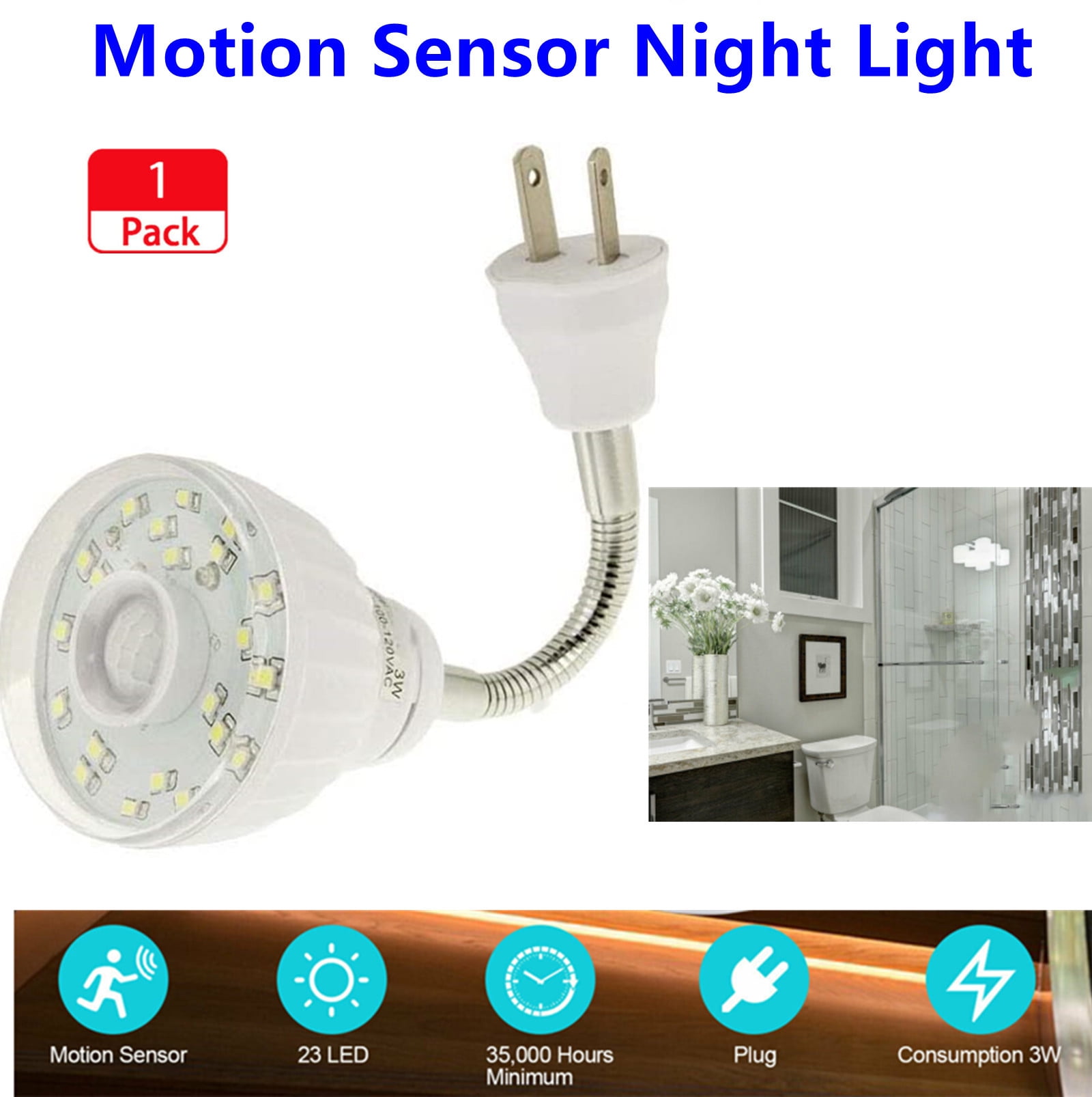 LED Motion-Activated Sensor Night AC Outlet Plug-In Wall Lamp - Walmart.com