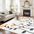 thumbnail image 3 of Yellow Flower Living Room Rugs 5'x7', Abstract Spring Autumn Simple Yellow Floral Black Leaf Low Pile Throw Large Area Rugs Non-Slip Sturdy Edge Binding Carpet for Dining Room Bedside Kitchen, 3 of 9