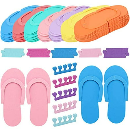 

Tbestmax Random Color 24 Pair Disposable Flip Flops Foam Slippers for Foot Spa Pedicures in Kid Party with 24 Pair Toe Separators Bulk
