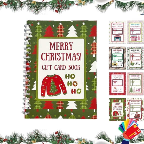 Merry Christmas Gift Card Book, Spiral Bound Holiday Card Holder with Colorful Christmas Cover, DIY Gift Card Book for Family Friends Teens Kids & College Students