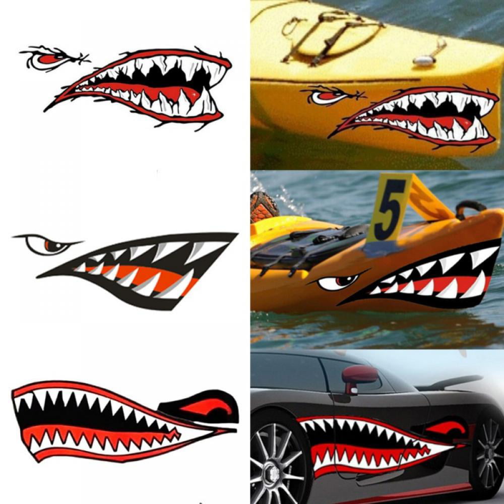Baoblaze 1 Pair Kayak Canoe Fishing Boat Dinghy Car Bumper Airplane Window Large Funny 3D Shark Teeth Mouth Decals Sticker 36.5 x 14 cm 3 Colors 