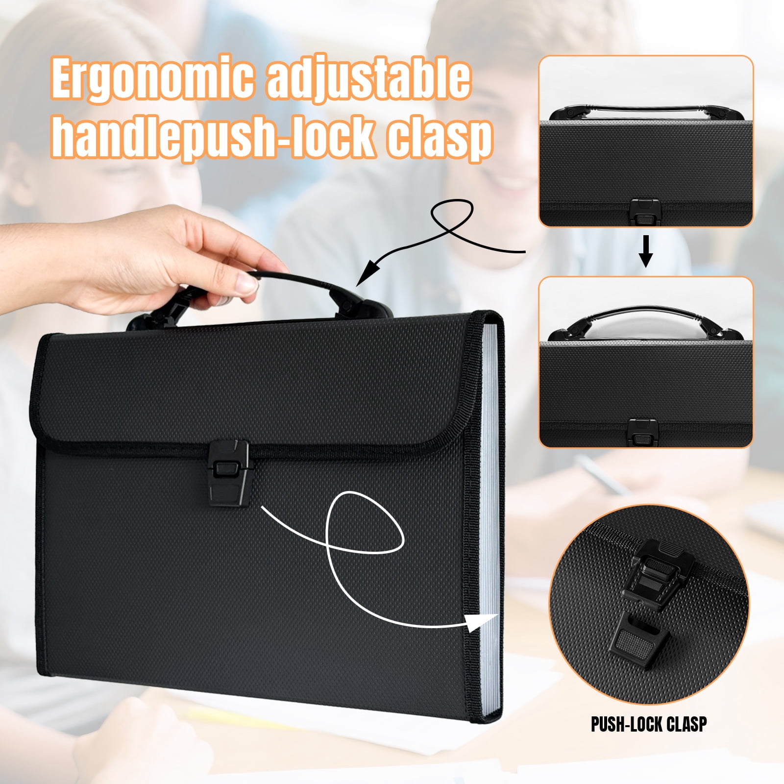 AGCAN 2 Pack 13-Pocket Accordion File Organizer, A4 Size Expanding File Folder with Handle, Portable Paper Organizer for Office School Travel Home Business, Black