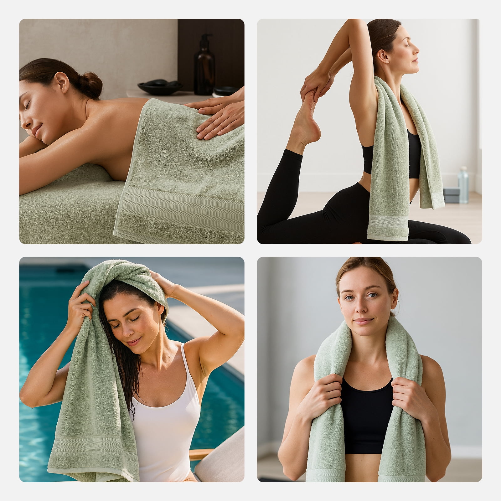 REDKISS 8-Piece 100% Cotton Towel Set, 600GSM Luxury Green Bath Towels.Quick Dry Hand Towels & Washcloths