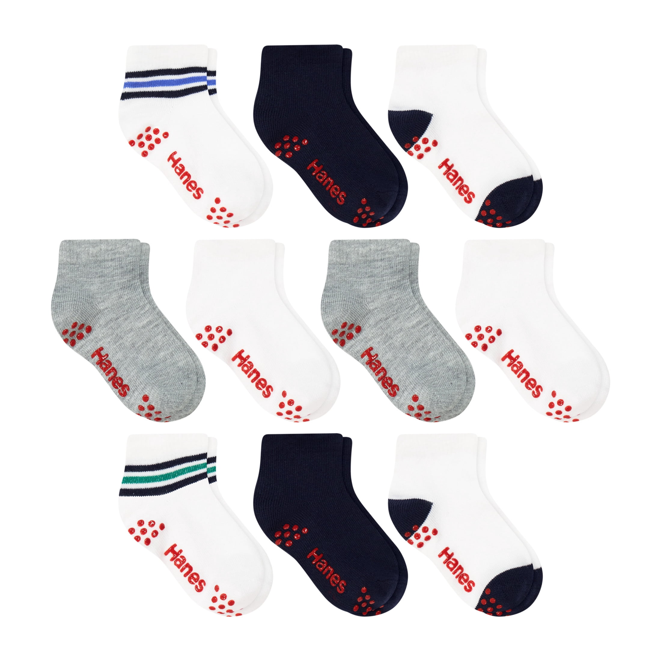 Hanes Boys Ankle Socks Value Pack, 10-Pack, Quarter Socks for Infant and Toddler Boys
