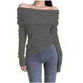 thumbnail image 2 of Women Sweaters, Off Shoulder Sweaters for Women, Collarbone Long Sleeve Knit, Spring Autumn Fashion, 2 of 4