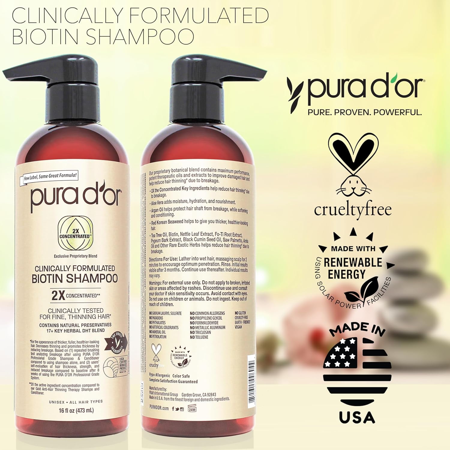 PURA D'OR Clinically Formulated Professional Grade Biotin Shampoo 16 Fl Oz