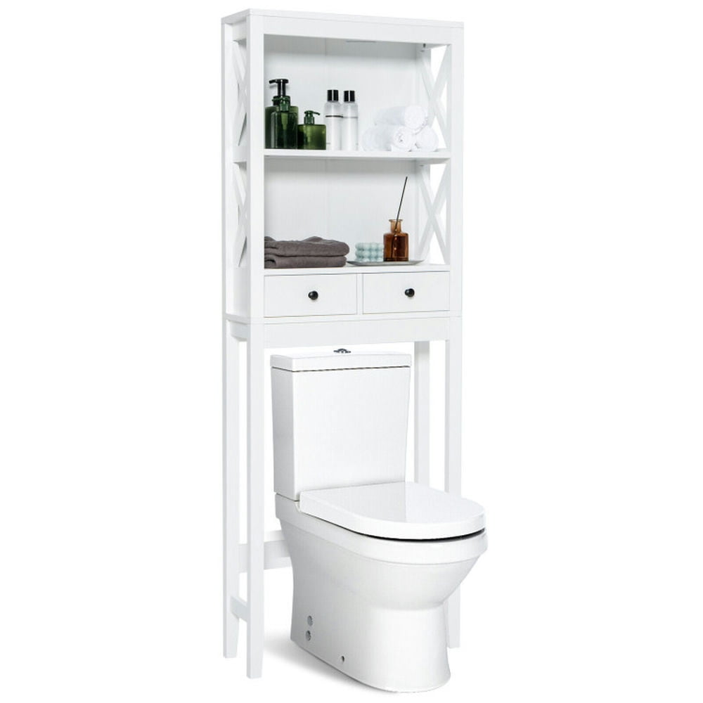 Finihen Toilet Storage Cabinet, Bathroom Cabinet Organizer, Toilet Space Saver Bathroom Organizer Storage Shelf with Drawers, for Bathroom, White