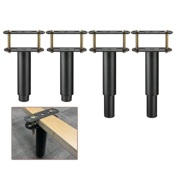 4 Set Adjustable Height Bed Frame Support Legs, Bed Frame Center Support Legs, Height from 5.1" to 9.4" Black