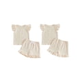 thumbnail image 2 of BemeyourBBs Toddler Baby Girl Summer Outfit Bow Print Ruffled Trim Crew Neck Flying Sleeve Shirt Tops and Shorts Set 2Pcs Baby Girl Summer Clothes, 2 of 9
