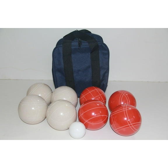 Italian/American Made, 110mm EPCO Bocce Set - Rustic White/Red Balls and Blue/Black Bag