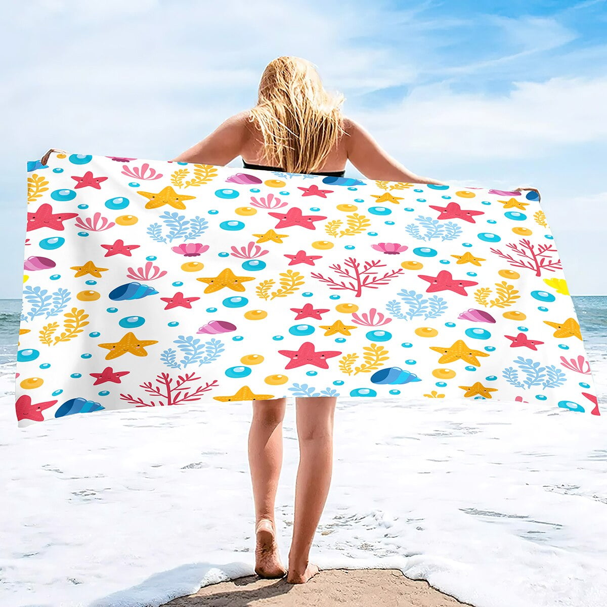 Starfish Coral Seabed Ocean Landscape Oversized Beach Towel Extra Large