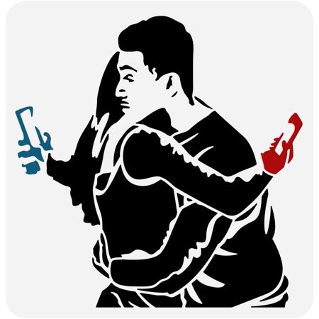 Mobile Lovers Stencil for Painting 11.8x11.8 inch Large Man Woman Hugs Drawing Template Reusable People Holding Phones Stencil Graffiti Art Template Banksy Theme Stencil for DIY Crafts DIY