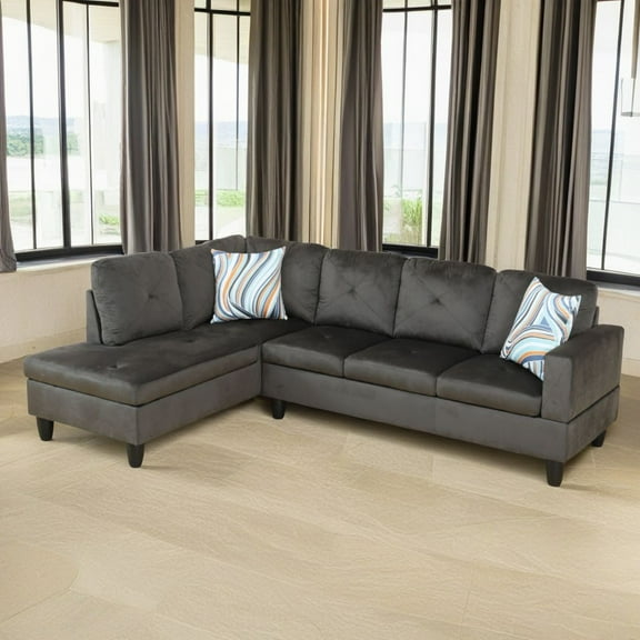 Hommoo Microfiber 4-Seat L-Shape Sectional Sofa, Modern Chaise Lounge Couch Set, Living Room Sofa Set for Home, Espresso(No Ottoman)