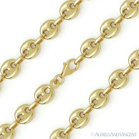 14k 8 Mm Heart - 8mm Puffed Marina / Mariner Link Italian Chain Necklace in 14k Plated .925 Sterling Silver