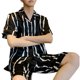 thumbnail image 4 of Ropa de dormir de manga corta para hombre, conjunto de pijamas de verano de 2 uds, agradable a la piel, tacto suave, ropa de noche cómoda, rayas blancas y negras XL, 4 of 8