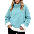 thumbnail image 2 of Chandails d'Automne Grande Taille pour Femmes Mode Décontractée Imprimée Col Roulé Manches Longues Chandail en Molleton Amusant Bleu Ciel TTTG, 2 of 5