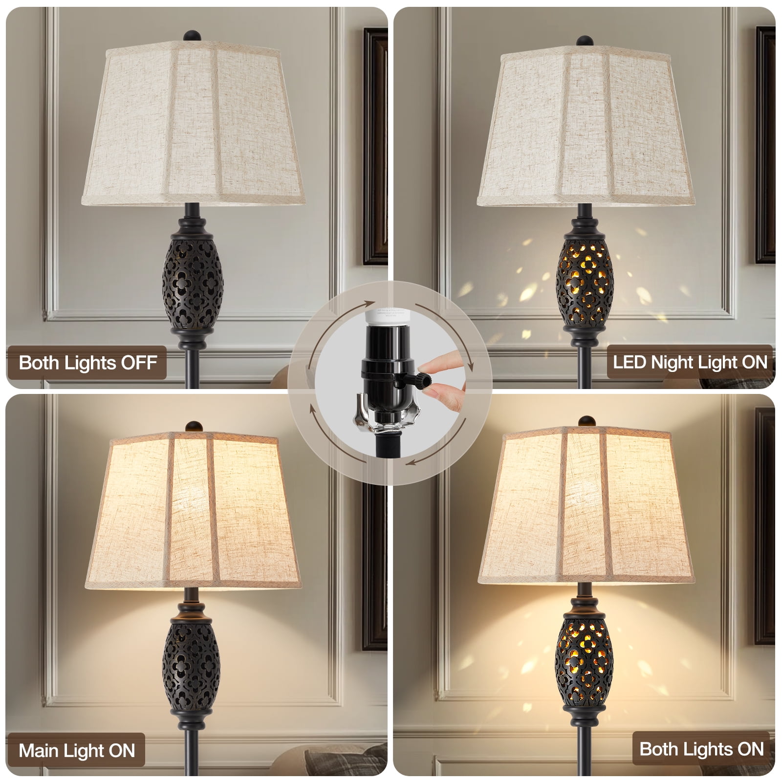 NATYSWAN  Vintage Floor Lamp with Cutout Design & Glowing Light - Resin Elegant Standing Lamp for Living Room, Bedroom, Office (Includes Bulb)